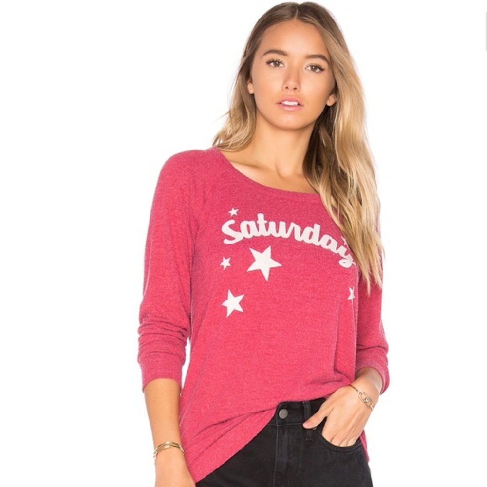 ⭐️ Chaser Saturday Love Knit Sweatshirt Red Stars XS